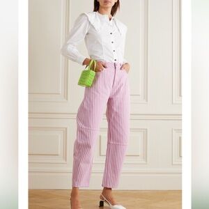 Ganni Striped Organic High-rise Tapered Jeans - Pink